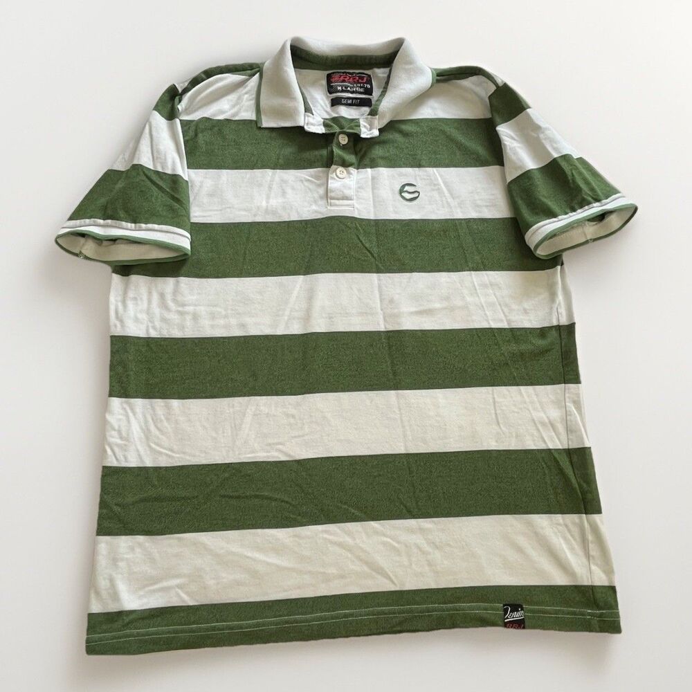 RRJ Polo Shirt Green White Striped XL Semi Fit Short Sleeve Collared  Authentic